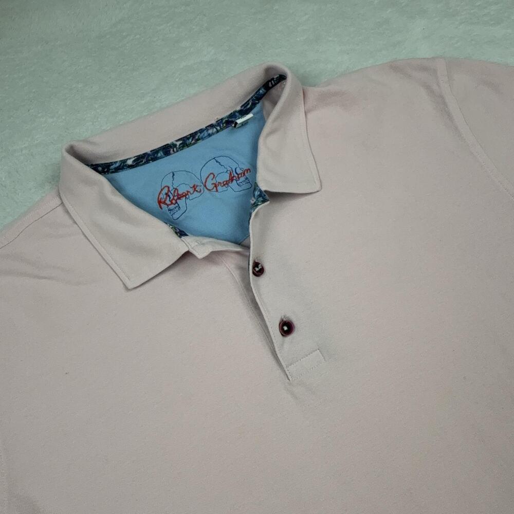 Robert Graham Short Sleeve Polo Shirt Mens XL Pink Classic Fit Embroidered